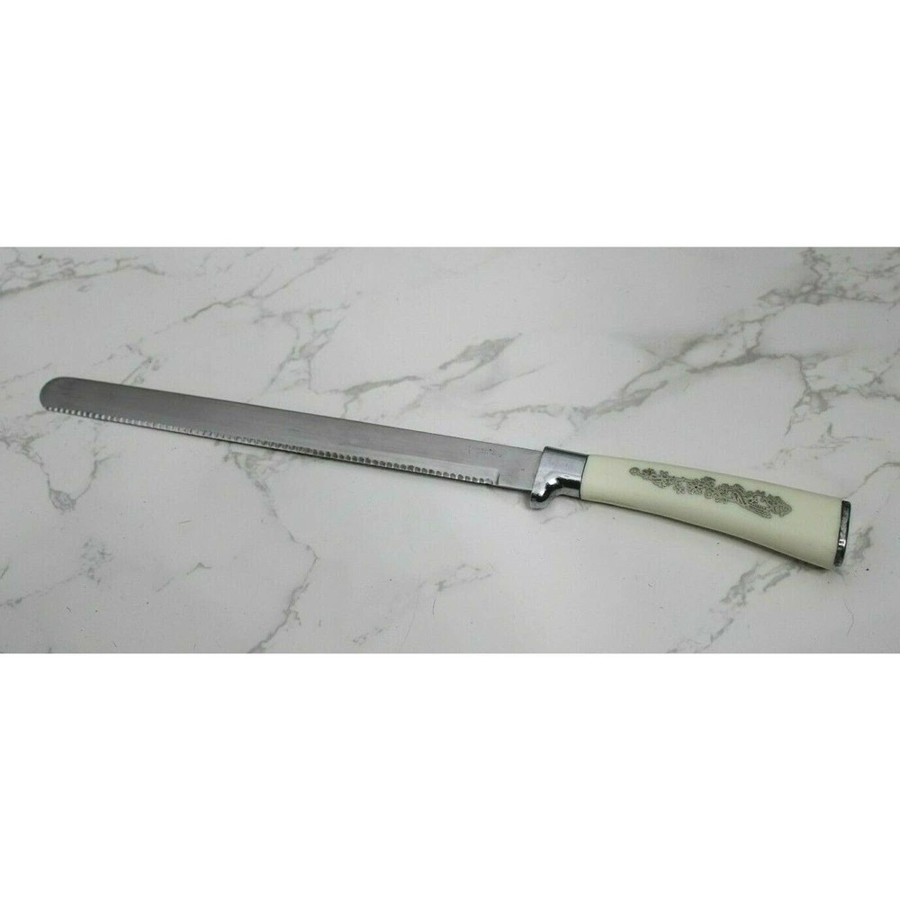 Vintage Riviera Custom Concave Bread Knife, Solingen Germany, Ornate Inlay Bird